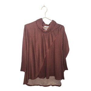 Notations Womens Striped Cowl Neck Sweater Maroon & Gray